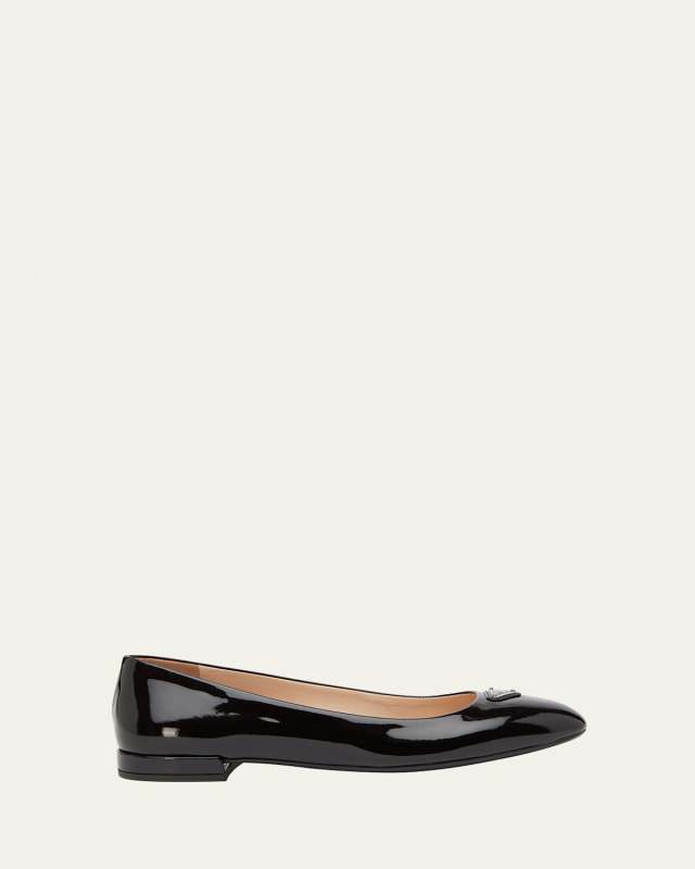 Patent Calfskin Logo Ballerina Flats